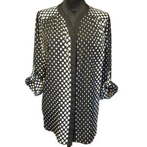 💖Beverly Drive Black & White Polka Dot Blouse 1X Women's Long Sleeve Button-Up